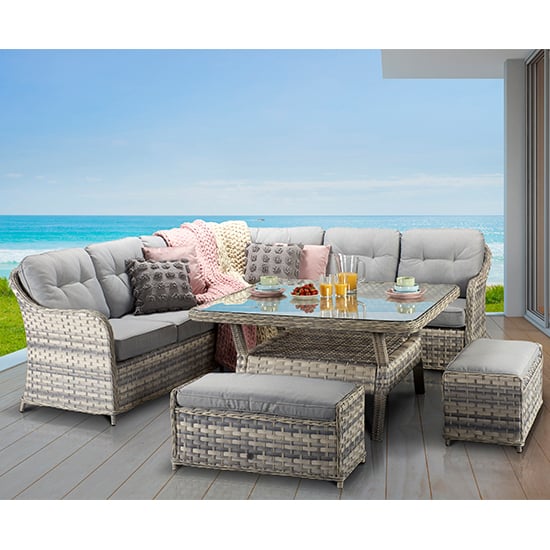 Read more about Chenja corner lounge dining set with benches in silver grey
