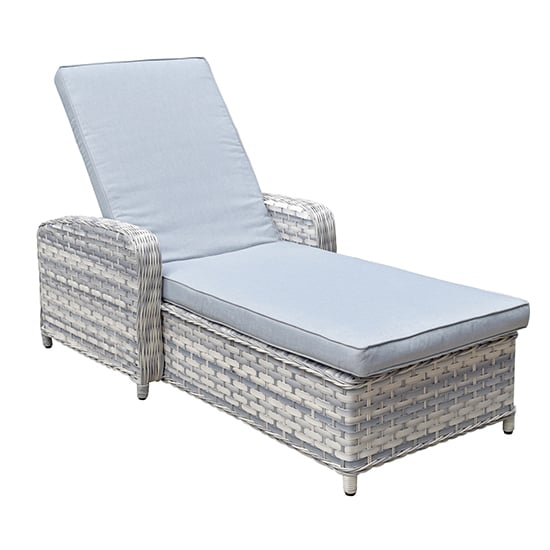 Chenja Sun Lounger With Arms In Silver Grey Wicker