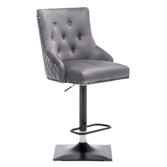Chenoy Lion Knocker Velvet Bar Chair In Dark Grey