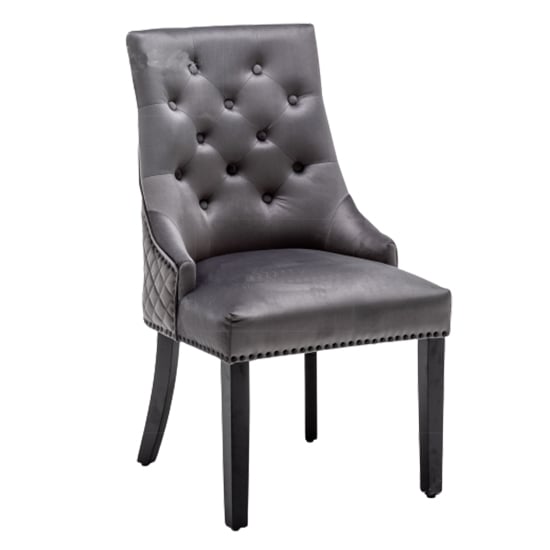 Chenoy Lion Knocker Velvet Dining Chair In Dark Grey