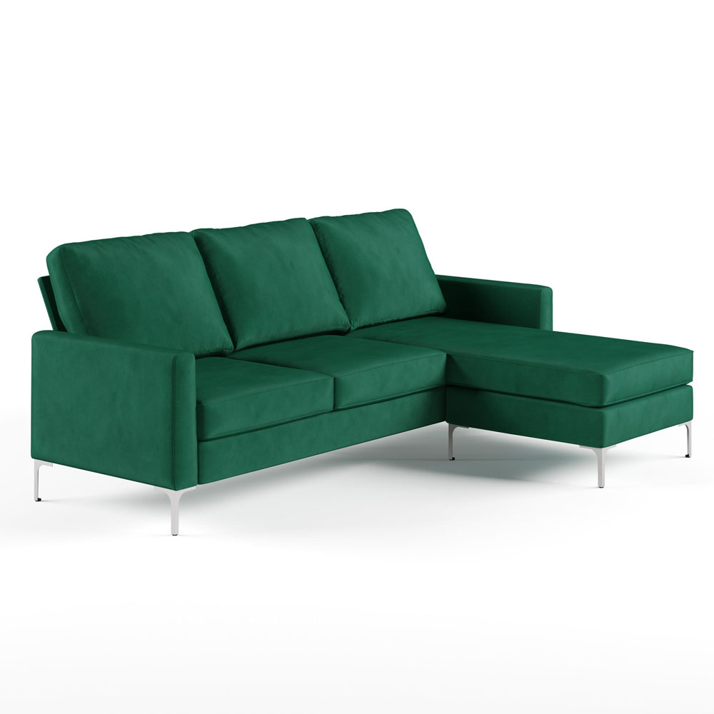 Cherokee Velvet L Shape Sofa in Green