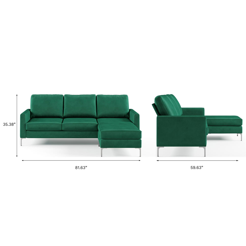 Cherokee Velvet L Shape Sofa in Green