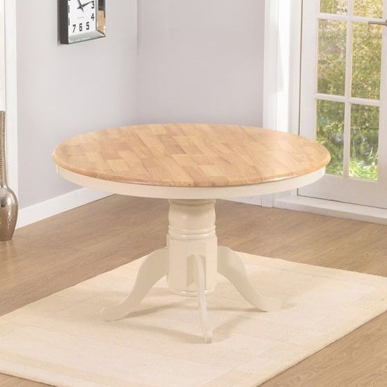 Chertan Round Wooden Dining Table In Oak And Cream | Furniture in Fashion