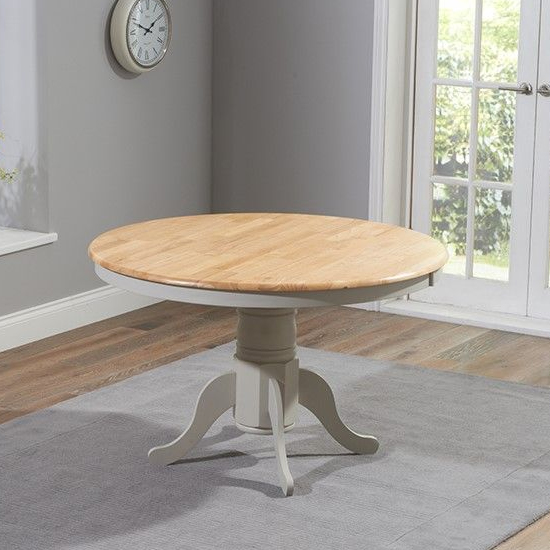 Chartin Round Wooden Dining Table In Oak And Grey Sale