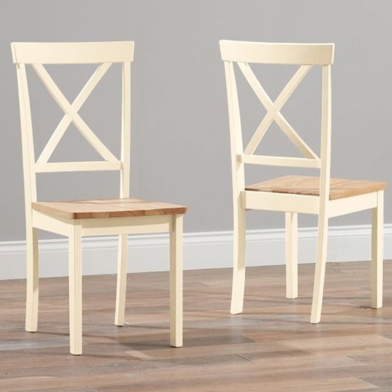 Chertan Wooden Oak And Cream Dining Chairs In Pair Furniture in Fashion