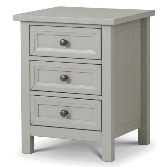 Photo of Madge bedside cabinet in dove grey lacquer with 3 drawers