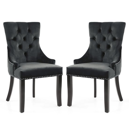 Photo of Cankaya black velvet accent chairs with black legs in pair