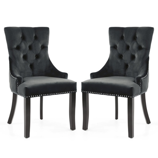 Read more about Cankaya black velvet accent chairs with wooden legs in pair