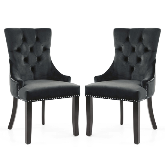 Photo of Cankaya black velvet accent chairs with black legs in pair