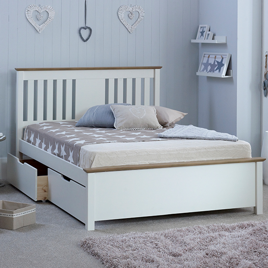 Chester Wooden Double Bed With 2 Drawers In White_2