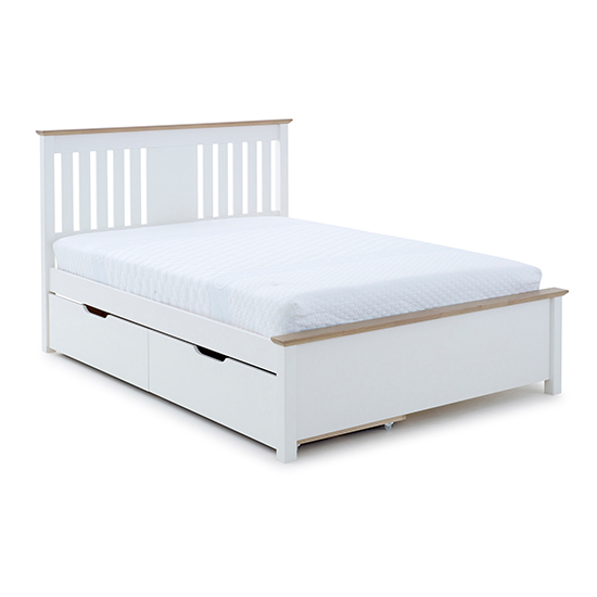 Chester Wooden Double Bed With 2 Drawers In White_3