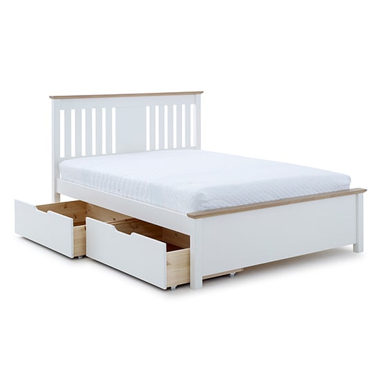 Chester Wooden Double Bed With 2 Drawers In White_4