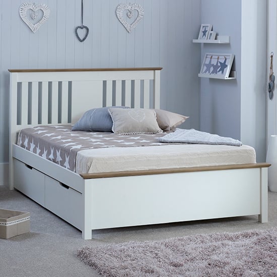 Chester Wooden Double Bed With 2 Drawers In White_1