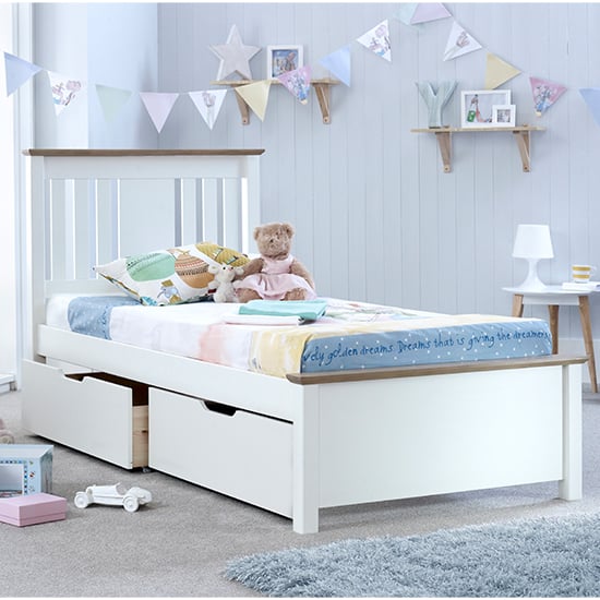 Chester Wooden Single Bed With 2 Drawers In White_2