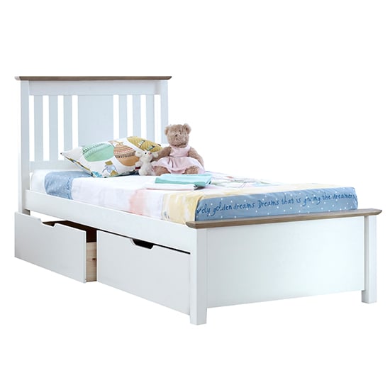 Chester Wooden Single Bed With 2 Drawers In White_3