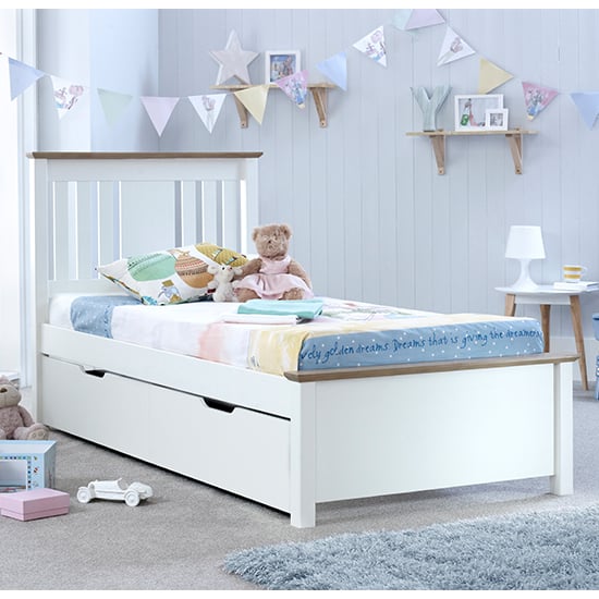 Read more about Chester wooden single bed with 2 drawers in white