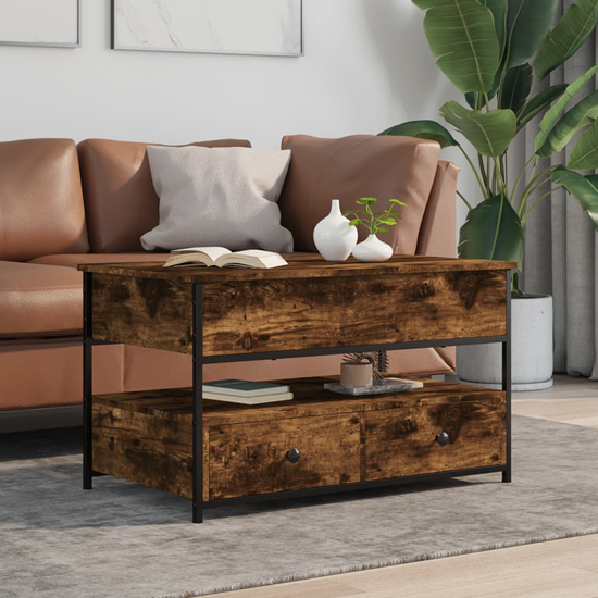 Chester Wooden Coffee Table Large With 2 Drawers In Smoked Oak thumbnail
