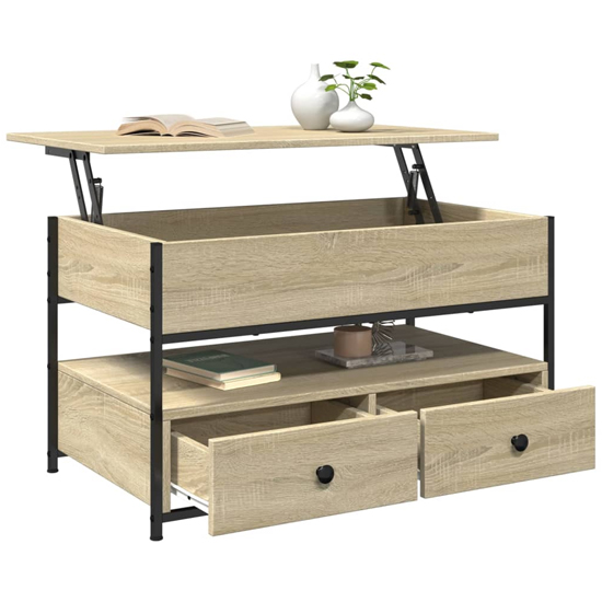 Chester Wooden Coffee Table Large With 2 Drawers In Sonoma Oak