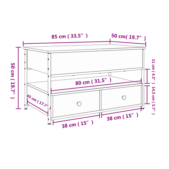 Chester Wooden Coffee Table Large With 2 Drawers In Sonoma Oak