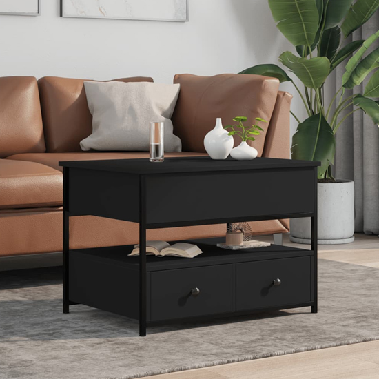 Chester Wooden Coffee Table Small With 2 Drawers In Black