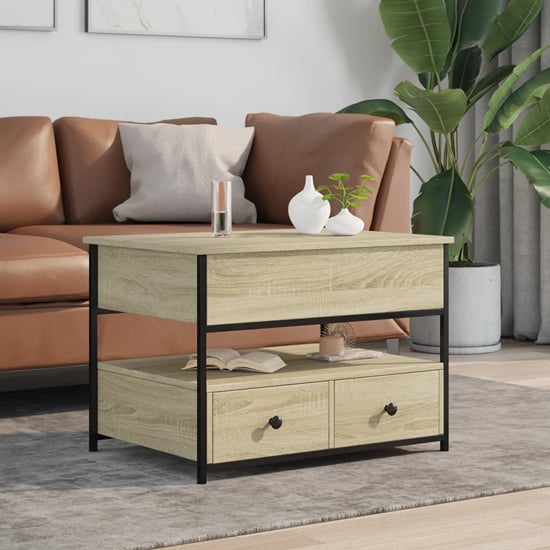 Chester Wooden Coffee Table Small With 2 Drawers In Sonoma Oak