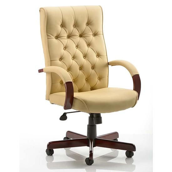 View Chesterfield leather office chair in cream with arms