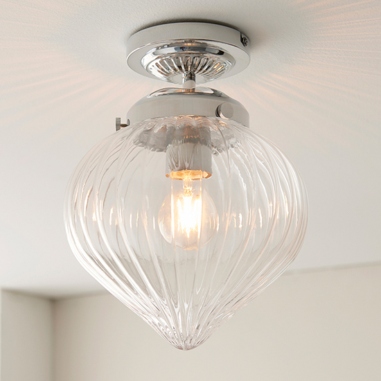 Product photograph of Cheston Clear Ribbed Glass Shade Flush Ceiling Light In Chrome from Furniture in Fashion