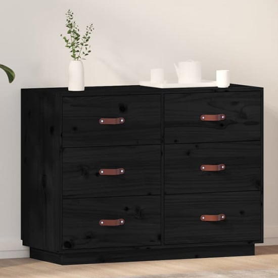Product photograph of Cheta Pinewood Chest Of 6 Drawers In Black from Furniture in Fashion
