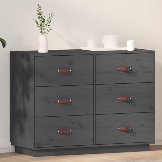 Photo of Cheta pinewood chest of 6 drawers in grey