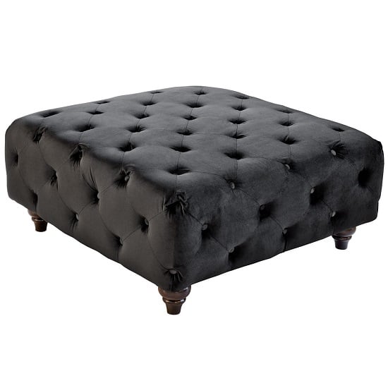 Read more about Chetek crushed velvet ottoman in black with woodent legs