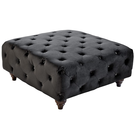 Photo of Chetek crushed velvet ottoman in black with woodent legs