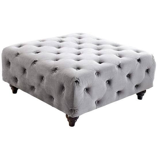 Photo of Chetek crushed velvet ottoman in grey with woodent legs