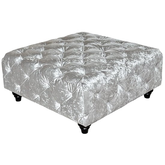 Read more about Chetek crushed velvet ottoman in silver with woodent legs