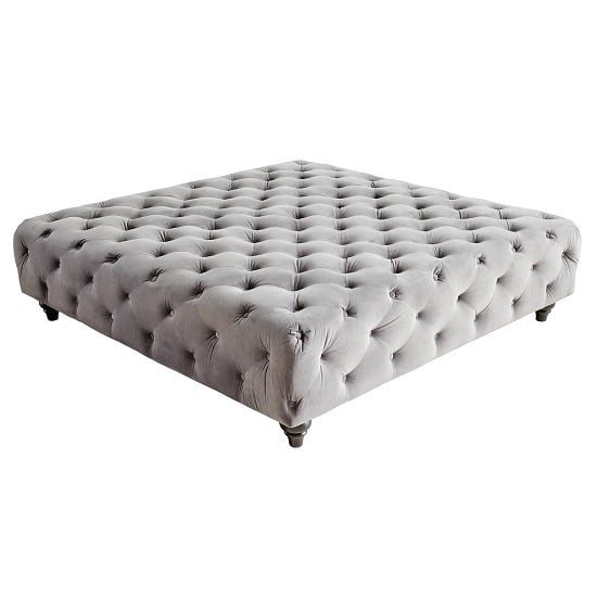 Read more about Chetek large velvet ottoman in grey with woodent legs
