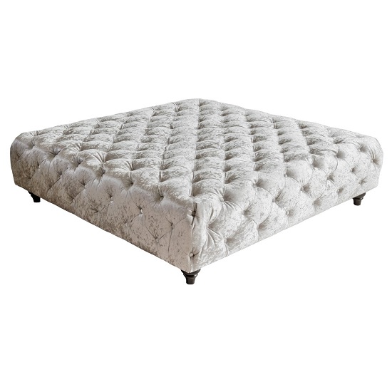 Read more about Chetek large velvet ottoman in silver with woodent legs