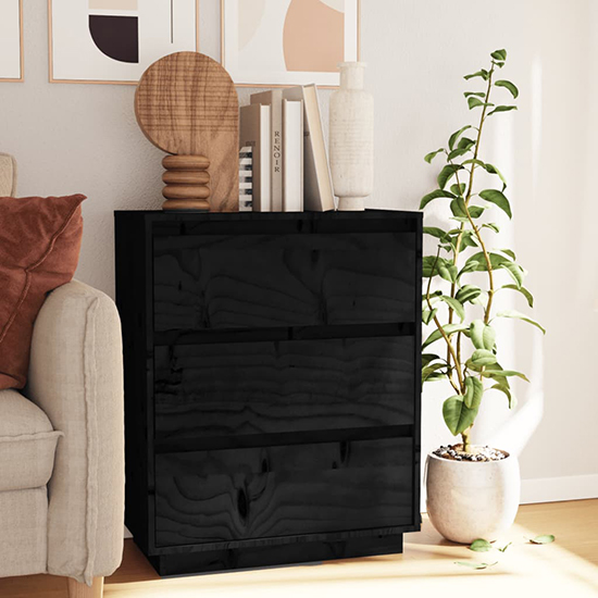 Read more about Chevis solid pinewood chest of 3 drawers in black