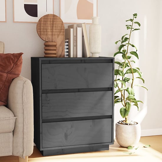 Read more about Chevis solid pinewood chest of 3 drawers in grey