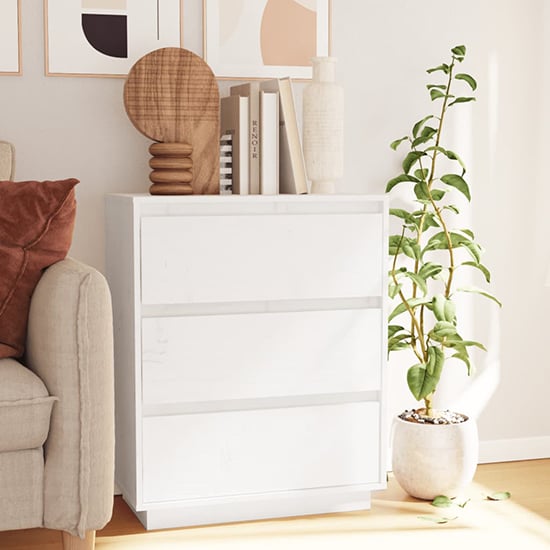 Product photograph of Chevis Solid Pinewood Chest Of 3 Drawers In White from Furniture in Fashion