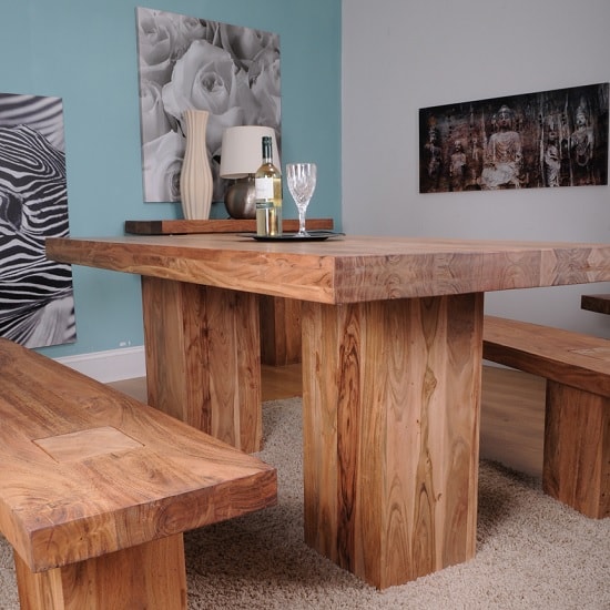 Chevron Wooden Medium Dining Table In Acacia Hardwood 32836