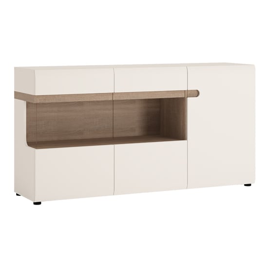 Photo of Cheya 3 doors sideboard in white gloss and truffle oak