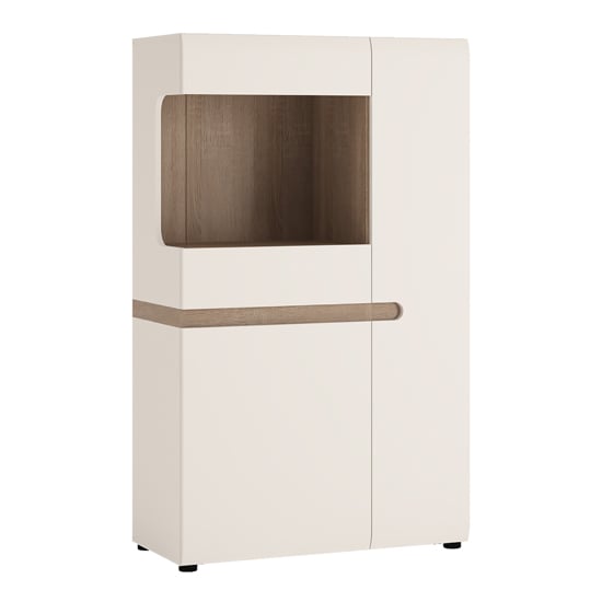 Product photograph of Cheya Display Cabinet In White Gloss And Truffle Oak from Furniture in Fashion