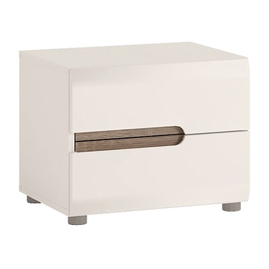 Photo of Cheya gloss 2 drawers bedside cabinet in white and truffle oak