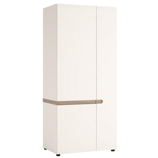 Product photograph of Cheya High Gloss 2 Doors Wardrobe In White And Truffle Oak from Furniture in Fashion