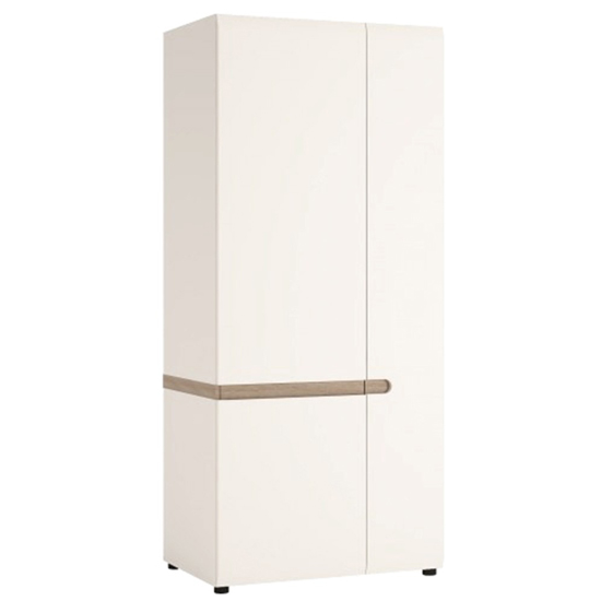 Photo of Cheya high gloss 2 doors wardrobe in white and truffle oak