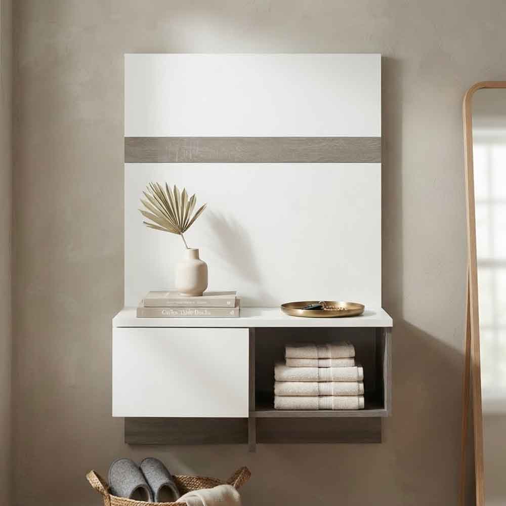 Cheya High Gloss Bedside Cabinet with 1 Shelf in White Truffle Oak