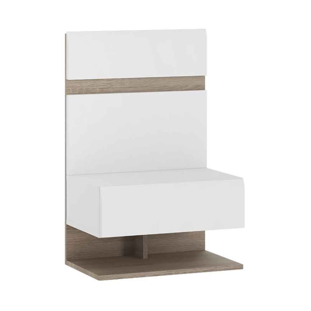 Cheya High Gloss Bedside Cabinet with 1 Shelf in White Truffle Oak