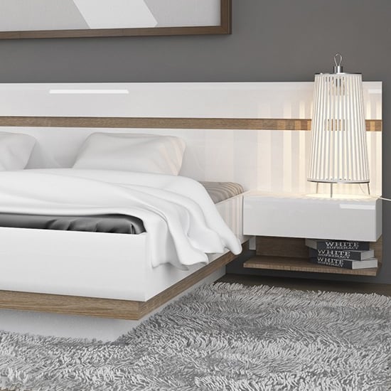 Cheya High Gloss Bedside Cabinet With 1 Shelf In White Truffle Oak