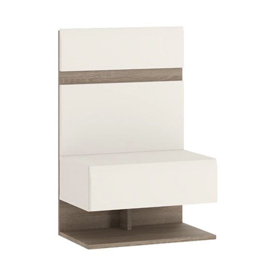Product photograph of Cheya High Gloss Bedside Cabinet In White And Truffle Oak from Furniture in Fashion