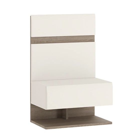 Photo of Cheya high gloss bedside cabinet in white and truffle oak