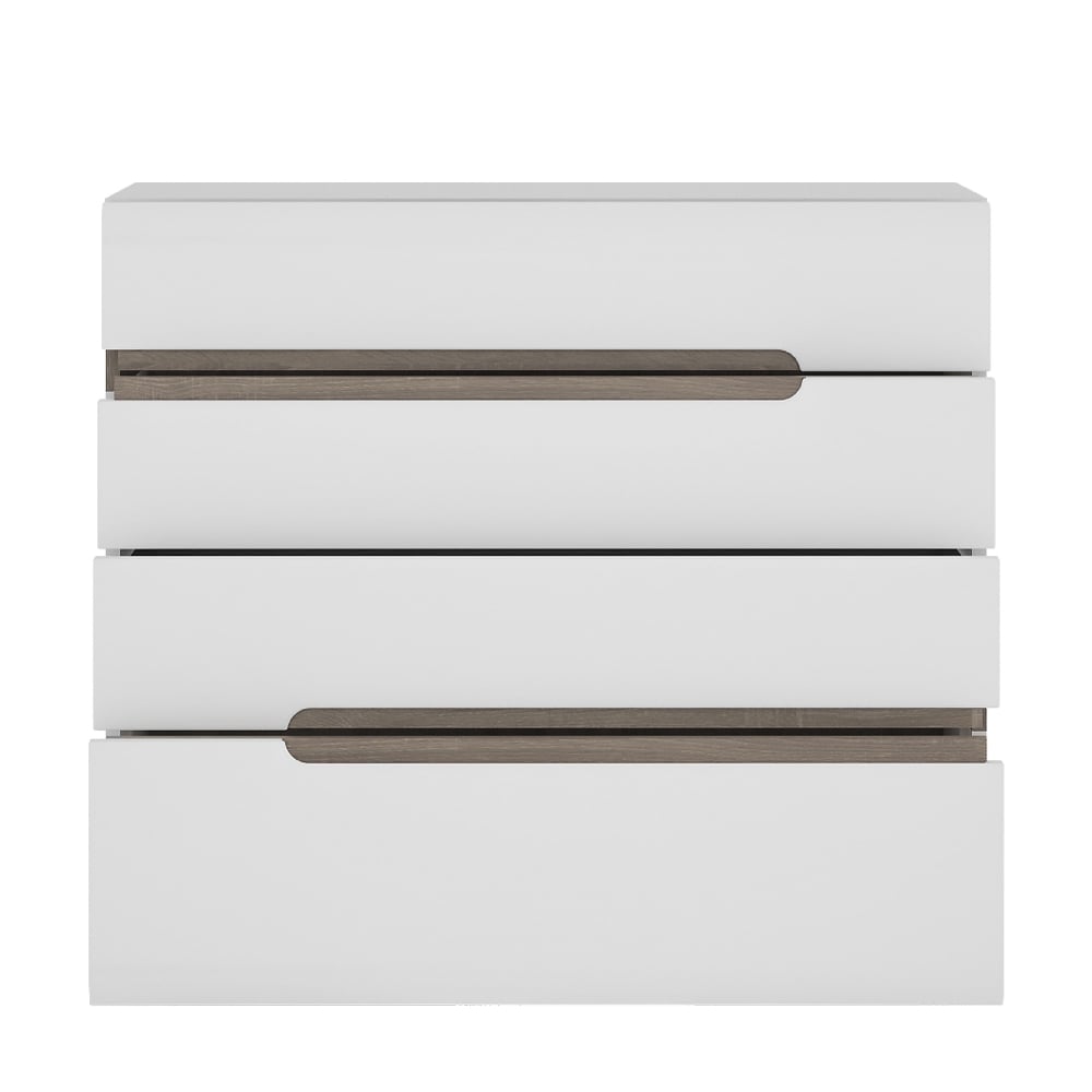 Cheya High Gloss Chest Of 4 Drawers In White And Truffle Oak
